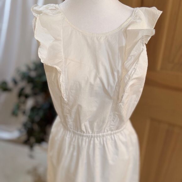 J.‎ Crew White Sleeveless Ruffle Shoulder Dress Lined Size: 4 Light Airy Breezy - Picture 11 of 12